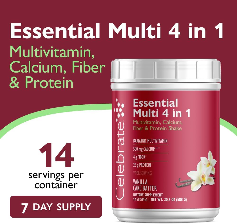 Celebrate Vitamins 4-in-1 Bariatric Multivitamin with Calcium Citrate Protein Shake - Vainilla Cake Batter, 14 Raciones