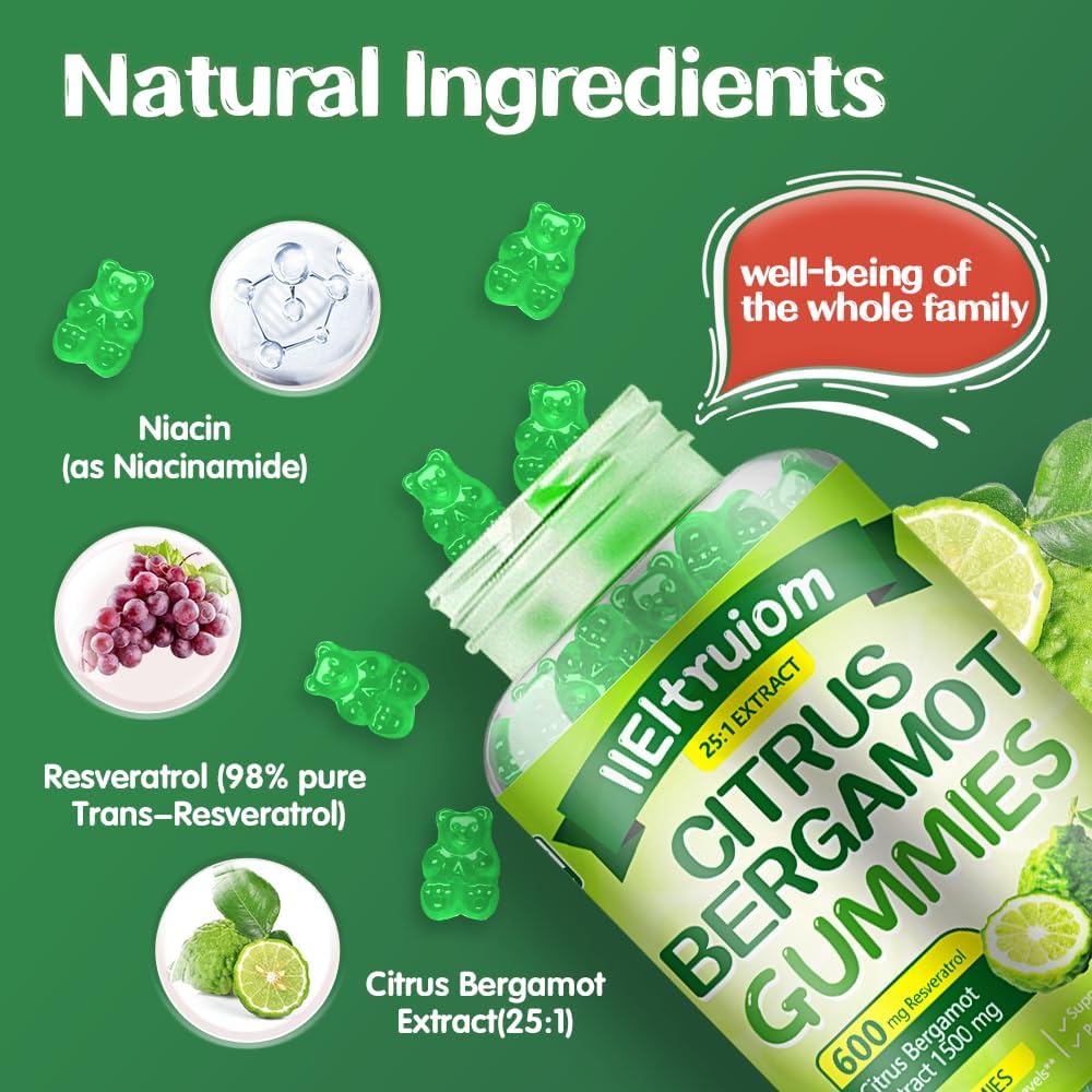 Gominolas de Bergamota Cítrica 1500 mg con Resveratrol y Niacina - 60 Gominolas Veganas