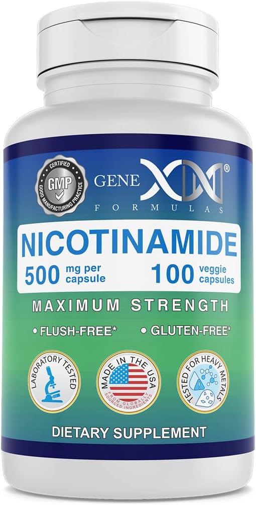 Genex Formulas - Nicotinamida 500 mg, Vitamina B3 sin enrojecimiento, Cápsulas para piel y energía (100 cápsulas)