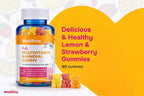 Kids Multivitamin Gummies – Wellrite Multivitamínico para Niños con Vitaminas y Minerales, Crecimiento e Inmunidad, Vegano, Sin Gelatina, Sin Gluten, Sin Frutos Secos, 60 Gomitas, Sabor Fresa y Limón