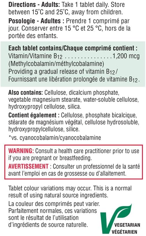 Jamieson Vitamin B12 (Cobalamin) 1200 mcg, Sustained Release, 80 Tablets