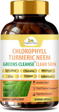 Organic Veda Chlorophyll Turmeric Neem - Suplemento para Piel Limpia con Zinc y Cobre, 60 Cápsulas
