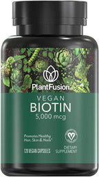 PlantFusion Biotina Vegana 5000 mcg, 120 Cápsulas Veganas