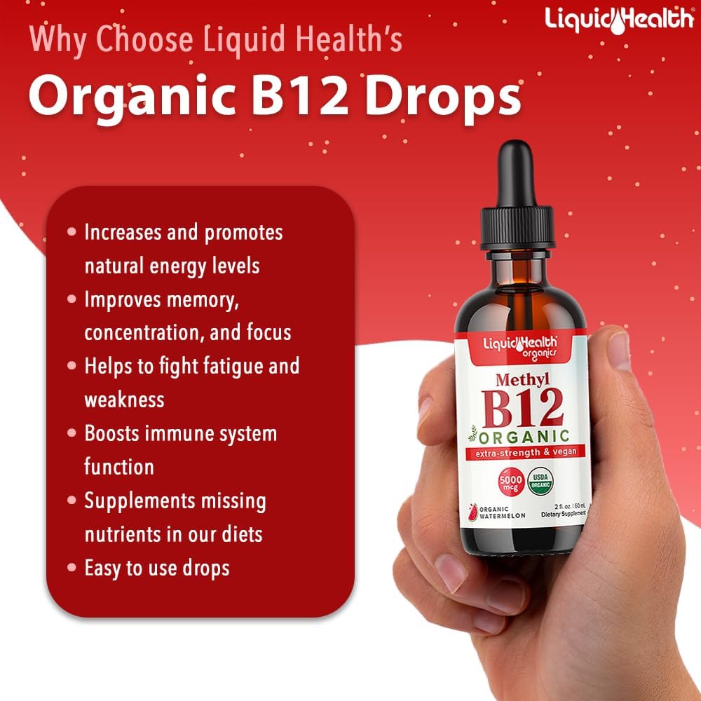 LIQUIDHEALTH Vitamina B12 Metilcobalamina Líquida Orgánica con Zumo de Cereza Ácida - 5000 mcg, 2 Pack