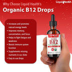 LIQUIDHEALTH Vitamina B12 Orgánica Gotas - Metilcobalamina 5000 mcg - Energía y Memoria - Vegano, Sin Gluten (60 ml)