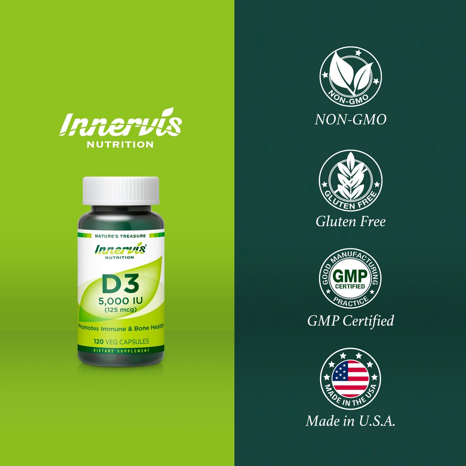Vitamina D3 5000 IU – 120 Cápsulas Vegetales – Innervisnutrition