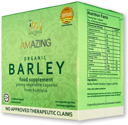 IAM WORLDWIDE Amazing Organic Barley Capsule from Australia - 100 Cápsulas de 500 mg – Image 1