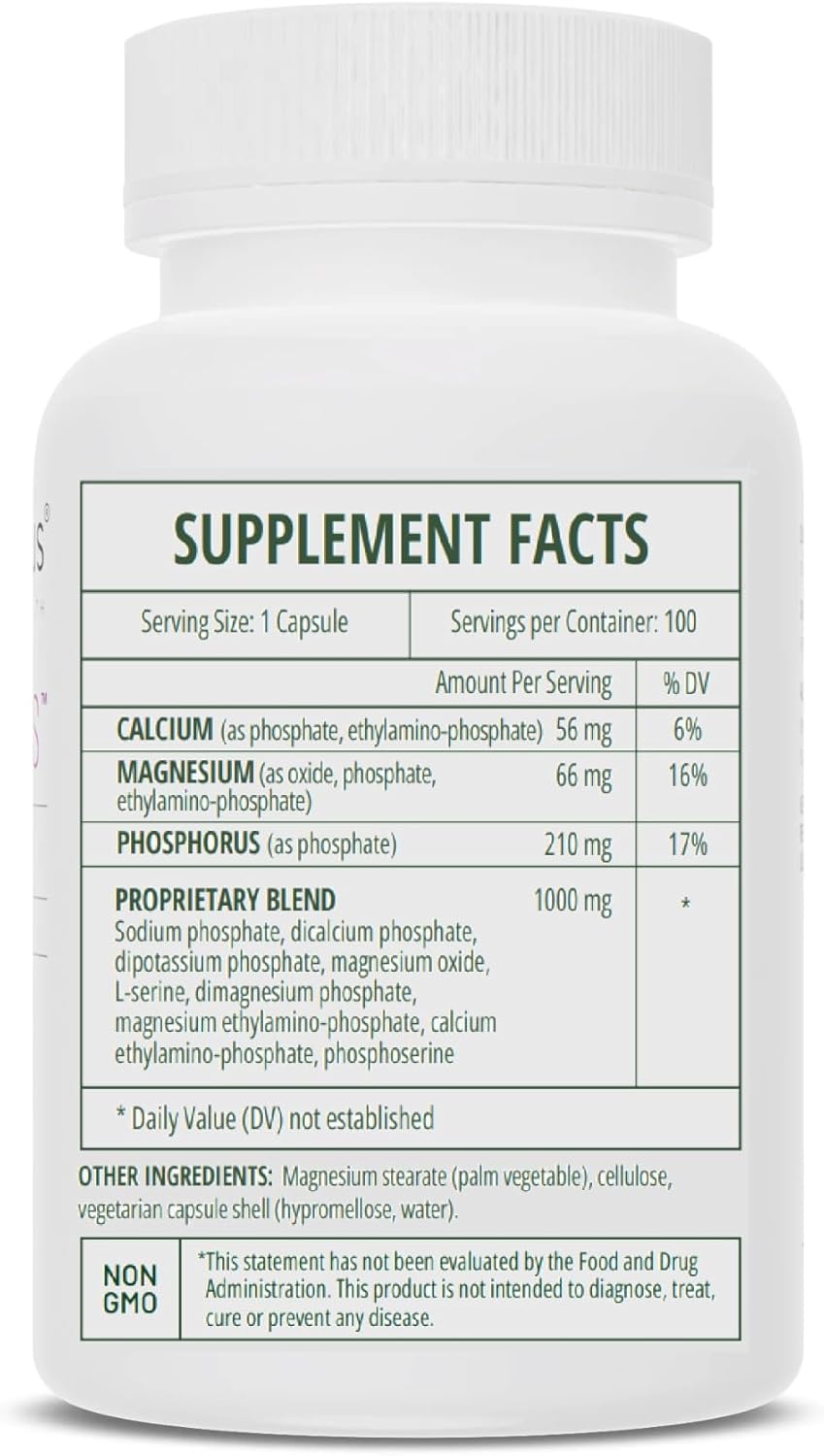 Seriphos - Phosphorylated Serine Adaptogen - Cortisol Supplement - Supports Cognitive Function, Gluten-Free, Dairy-Free, Soy-Free - 100 Capsules