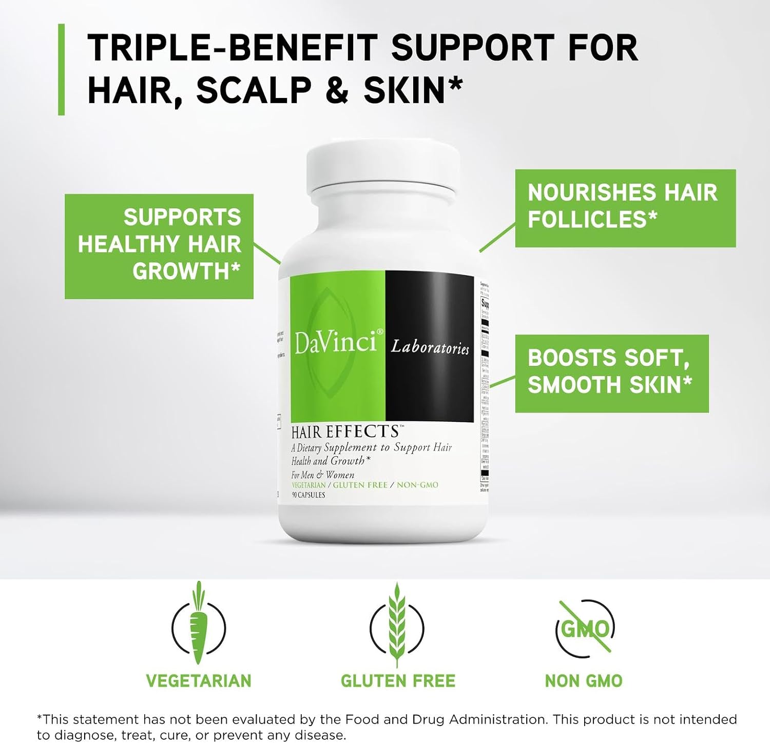 DAVINCI Labs Hair Effects - Hair Supplement with Biotin, Zinc, and Saw Palmetto - 90 Vegetable Capsules