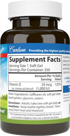 Carlson Vitamina D3, 1000 UI, 250 Cápsulas Blandas