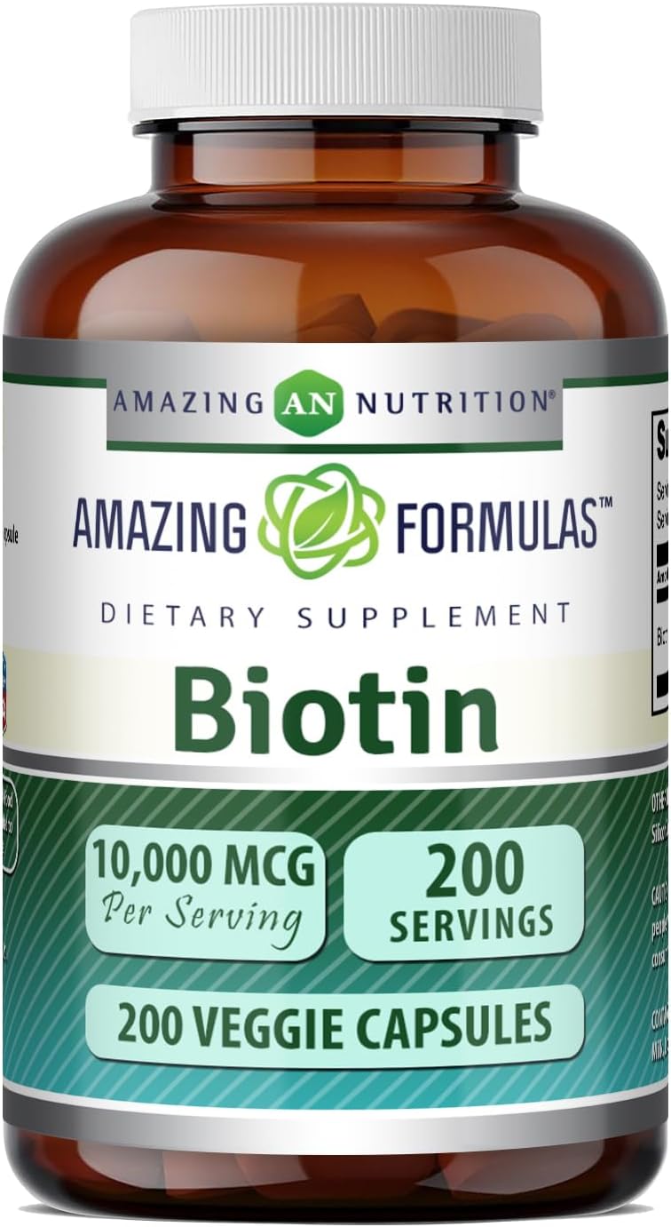 Amazing Formulas Biotina (Vitamina B7) 10 mg, 200 Cápsulas Vegetales