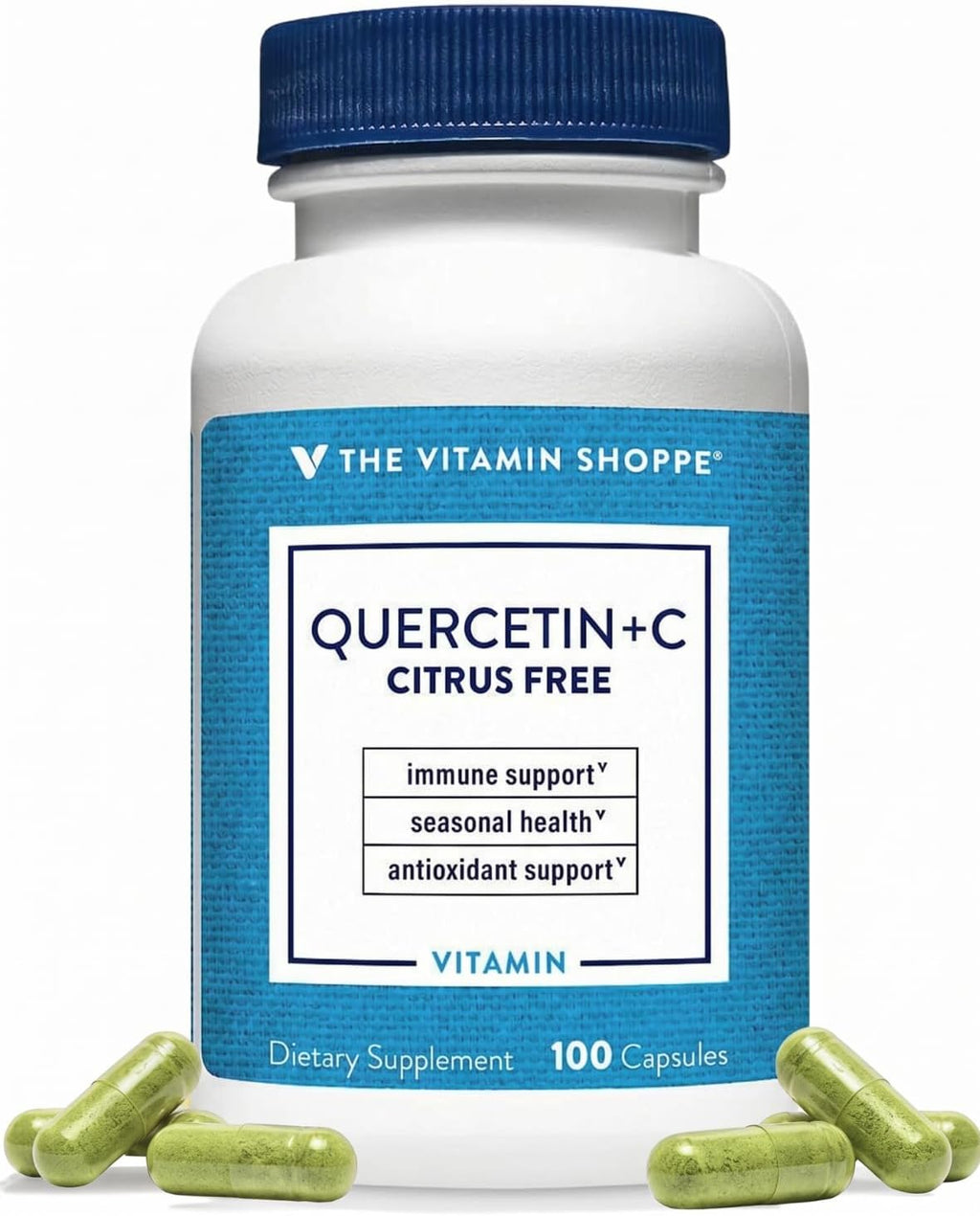 The Vitamin Shoppe Quercetina + C Sin Cítricos, 1400 mg de Vitamina C y 500 mg de Quercetina, 100 Cápsulas