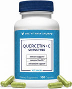 The Vitamin Shoppe Quercetina + C Sin Cítricos, 1400 mg de Vitamina C y 500 mg de Quercetina, 100 Cápsulas