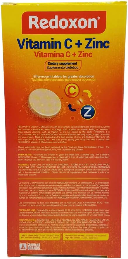 Redoxon Naranja Vitamina C Efervescente con Zinc, 20 Tabletas (Paquete de 6)