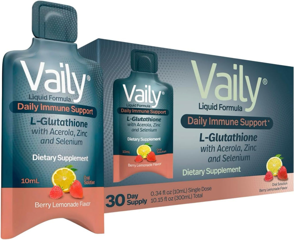 Vaily Suplemento de Apoyo Inmunológico - Glutatión Líquido 860 mg con Vitamina C, Zinc y Selenio - Antioxidante de Alta Potencia - 30 Viales