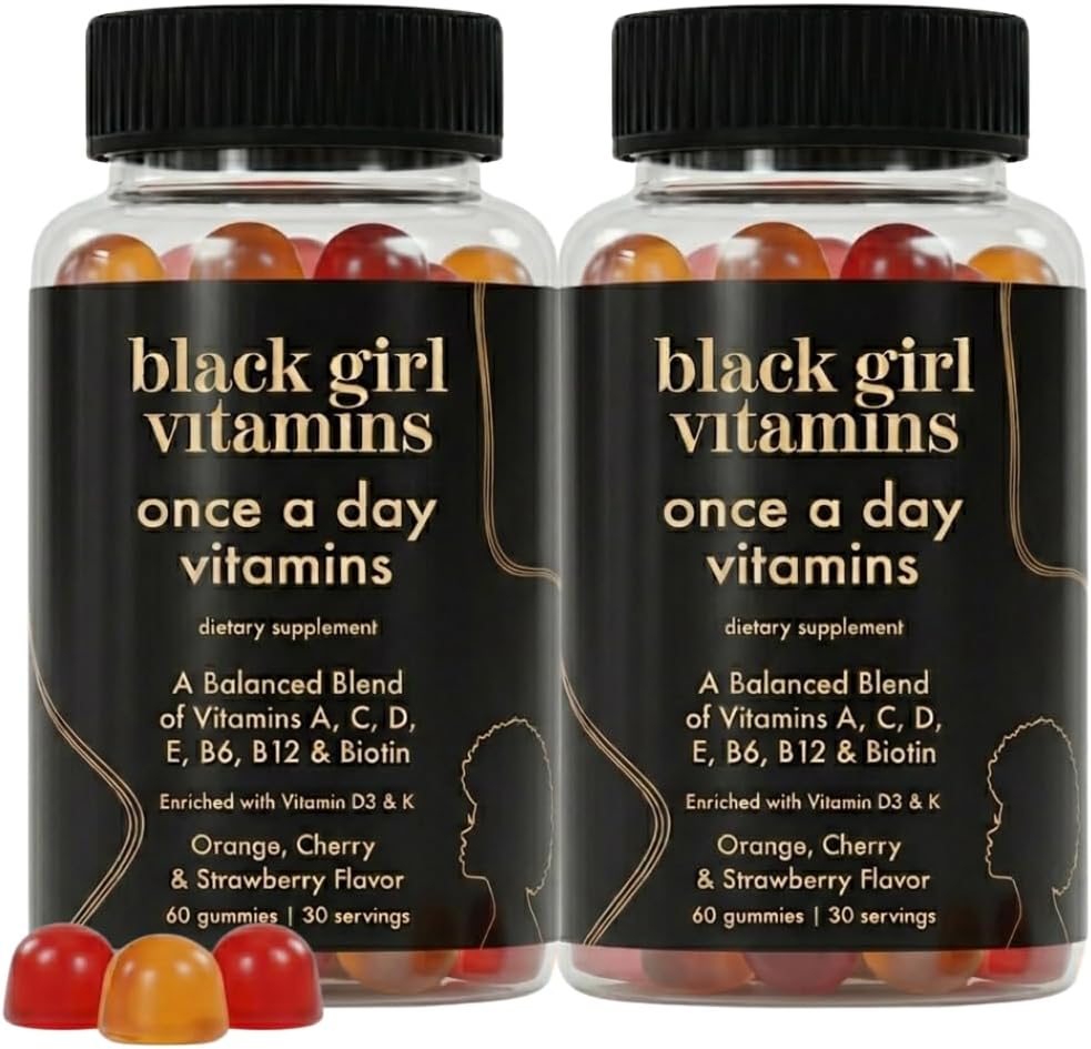 Black Girl Vitamins Once a Day - Multivitamínico en gominolas para mujeres - Vitaminas A, B, C, E y Zinc - Vegano, Sin Gluten - 30 Días (Fresa)