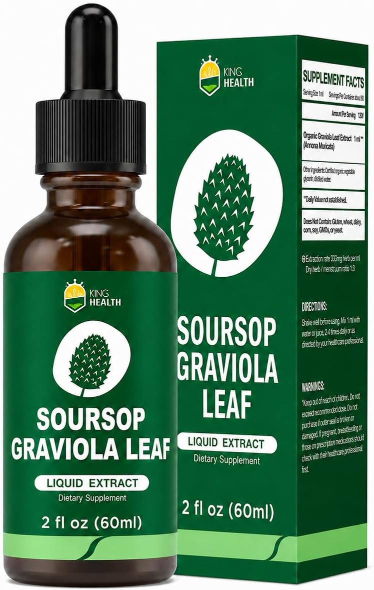 Extracto Líquido Orgánico de Hojas de Soursop Graviola | Gotas de Soursop Bitters | KingHealth 118 ml