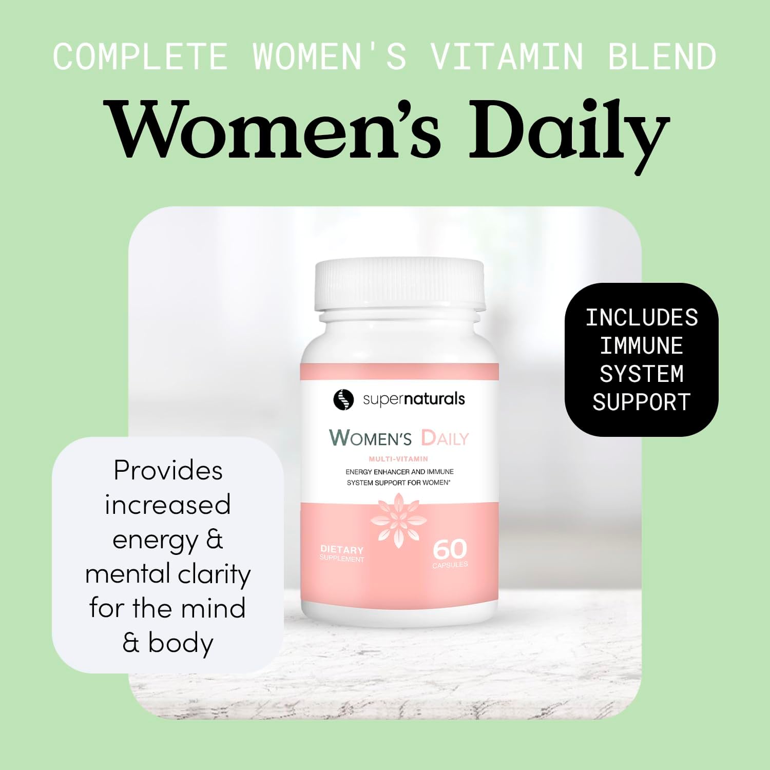 Super Naturals Health, Multivitamínico para Mujeres, Complemento de Defensa Inmunológica, Cápsulas Veganas - 60 Cápsulas