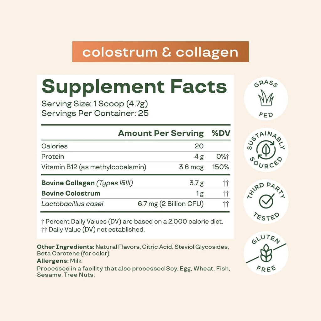 Bloom Nutrition Colostro Bovino en Polvo con Vitamina B-12 - Sabor Crema de Naranja, 25 Dosis