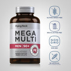 Piping Rock Multivitamínico para Hombres Mayores de 50 Plus | 100 Tabletas | con Vitamina D3, Potasio y Folato | Suplemento Mineral Diario | Sin Transgénicos, Sin Gluten