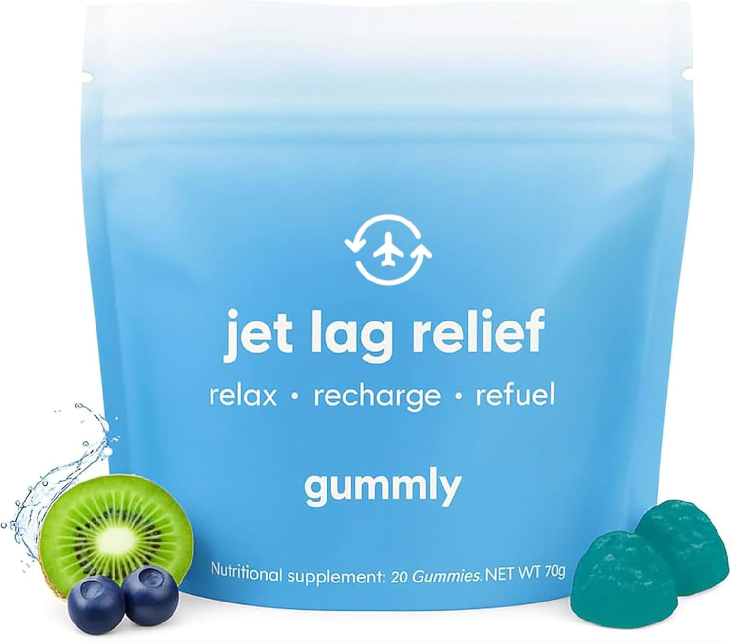 Gummly Jet Lag Remedy Gominolas para Viajes - Apoyo al Ritmo Circadiano - Sabor Tropical Berry - 20 Gominolas