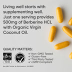 Sports Research Berberine Supplement with Coconut Oil - Berberine 500mg, 90 Softgels - Gluten-Free, Non-GMO