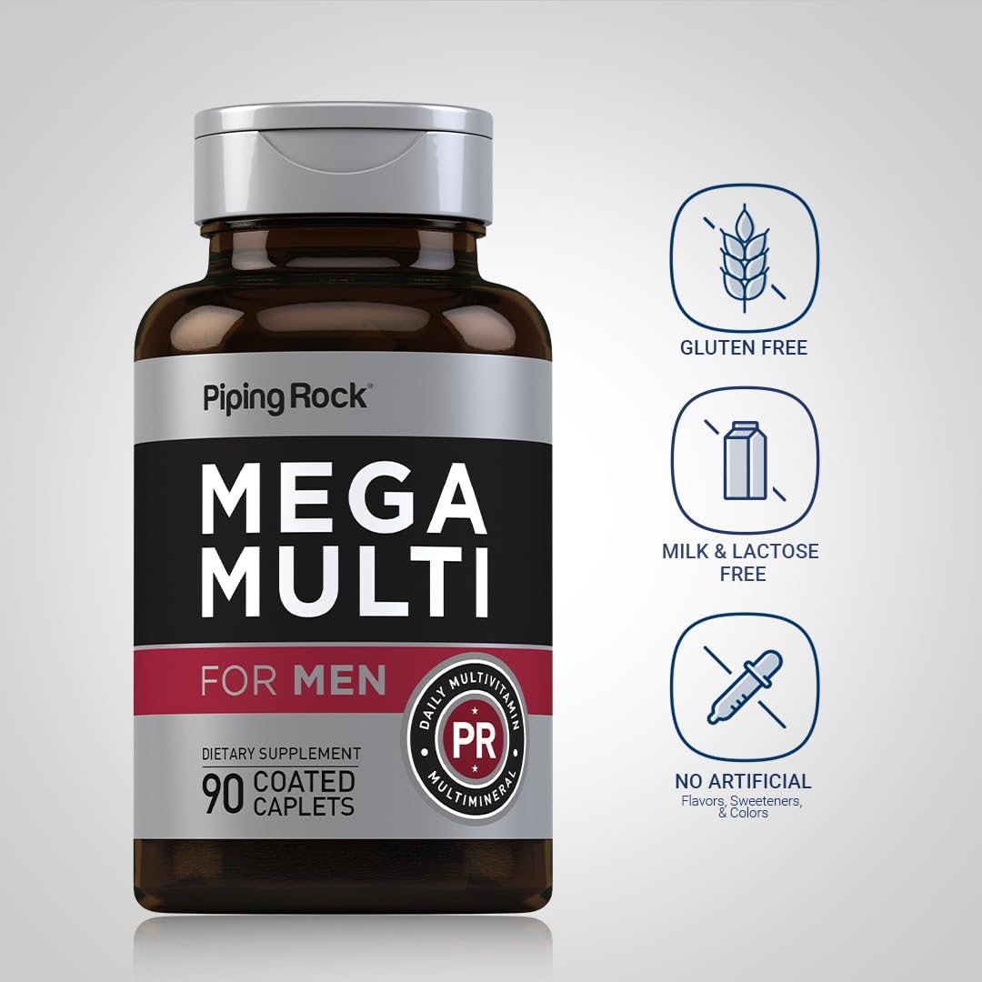 Piping Rock Multivitamínico para Hombres | 90 Comprimidos | Complejo de Vitaminas y Minerales | con Vitamina C, D, Magnesio y Zinc | No-GMO, Sin Gluten