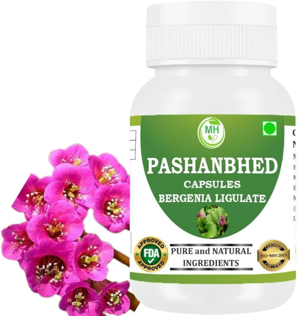 Pashanbhed (Bergenia ligulata) Cápsulas de Polvo | Suplemento Ayurvédico | 100% Extracto Puro | Vegetariano y Vegano | 500 mg por Dosis | 60 Cápsulas Vegetales