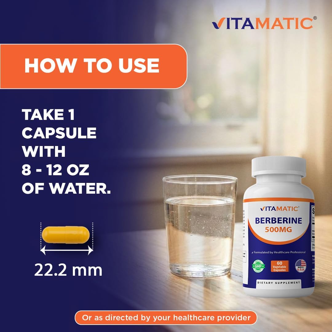 Vitamatic Berberine 500mg - 180 Cápsulas Veganas - Suplemento de Berberina