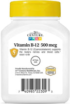 21st Century Vitamina B12 500 mcg, 220 Comprimidos (2 Envases de 110)