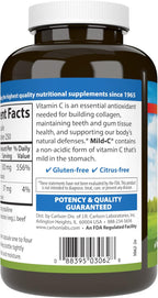 Carlson Mild-C 500 mg Vitamina C Tamponada, Apoyo Inmunológico y Bienestar Óptimo, Antioxidante, 250 cápsulas
