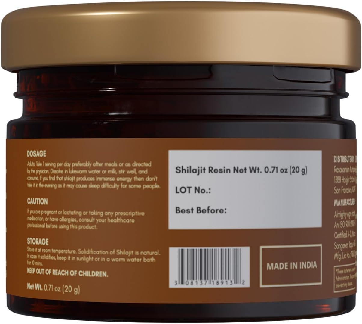 Rasayanam Shilajit Resina Pura del Himalaya (20g) - 80+ Minerales y 75% Ácido Fúlvico