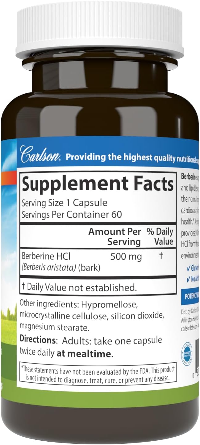 Carlson Berberina, 500 mg, 60 Cápsulas Vegetales - De origen vegetal y sostenible