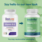 BESTVITE Vitamina B-6 200mg (120 Cápsulas Vegetales) - Sin Estearatos - Vegano - Sin Gluten - No OGM