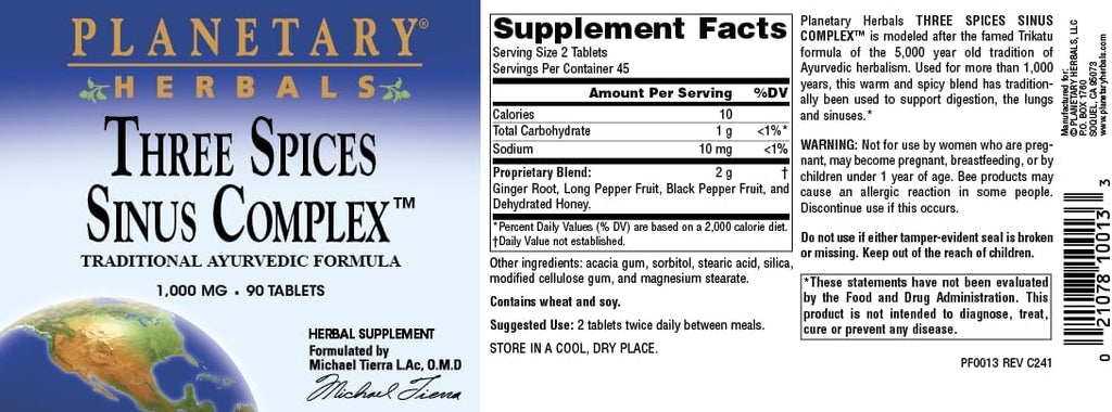 Planetary Herbals Soporte Sinusal Tres Especias, 90 comprimidos
