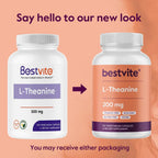 BESTVITE L-Theanine 200mg (360 Cápsulas Vegetarianas) - Sin Estearatos - Vegano - No GMO - Sin Gluten