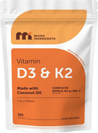 Micro Ingredients Vitamina D3 2.000 UI + K2 MK-7 50 mcg, 300 Cápsulas Blandas con Aceite de Coco