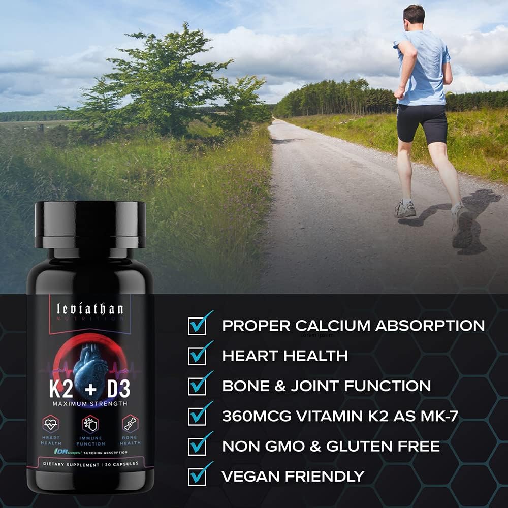 Leviathan Nutrition Vitamina D3 K2 2 en 1 | 360mcg Vitamina K2 (MK7) + Vitamina D3 5000 UI - Fórmula Vegana Orgánica