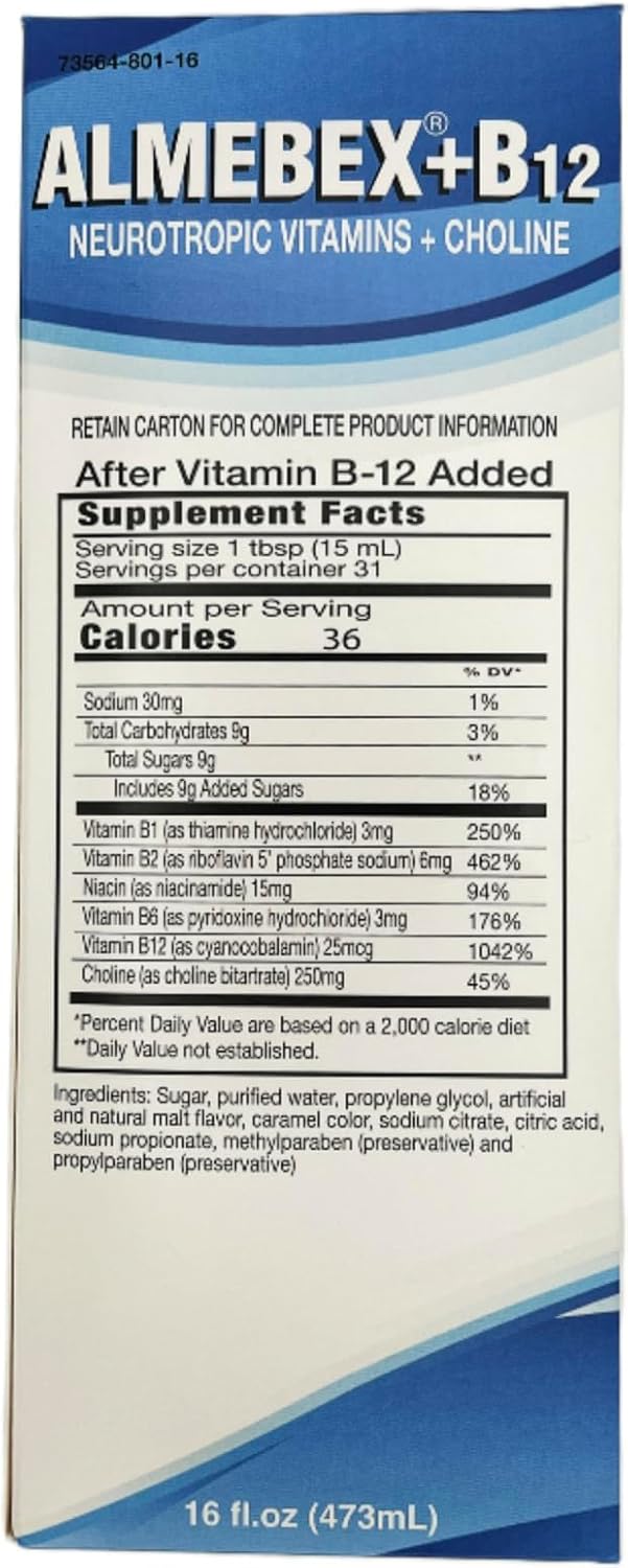 Almebex Plus B12, Vitaminas Neurotrópicas + Colina, 473 ml