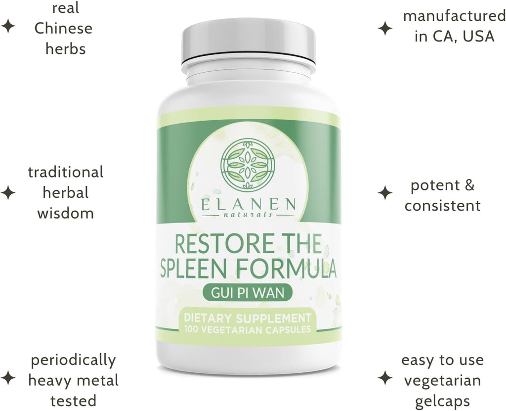 Elenen Naturals Gui Pi Wan, Fórmula para el Bazo y el Corazón, 100 Cápsulas Vegetales
