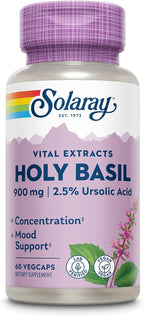 Solaray Albahaca Santa 1000 mg - Tulsi Adaptogeno con Ácido Ursólico - Suplemento Vegano