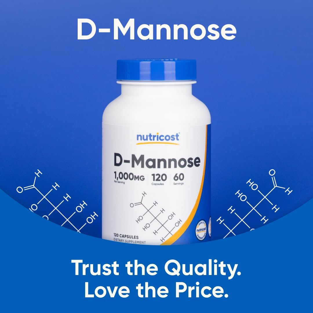 Nutricost D-Mannose 1000mg por dosis, 120 cápsulas - 500mg por cápsula, Salud del tracto urinario, No transgénico y sin gluten