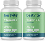 BESTVITE Vitamina B-6 200 mg, 240 Cápsulas Vegetales (Pack de 2)