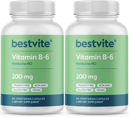 BESTVITE Vitamina B-6 200 mg, 240 Cápsulas – Energía: Favorece la producción de energía celular, ayudando a – Image 1