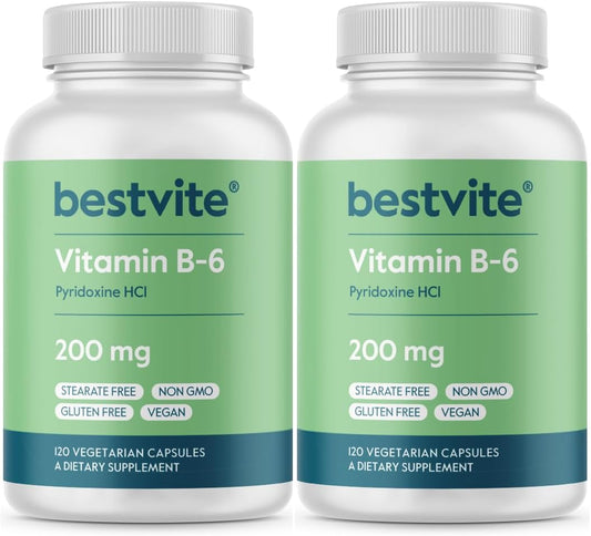 BESTVITE Vitamina B-6 200 mg, 240 Cápsulas Vegetales (Pack de 2)