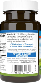 Carlson - B12 Masticable, 1000 mcg, Sabor Limón, 90 Comprimidos