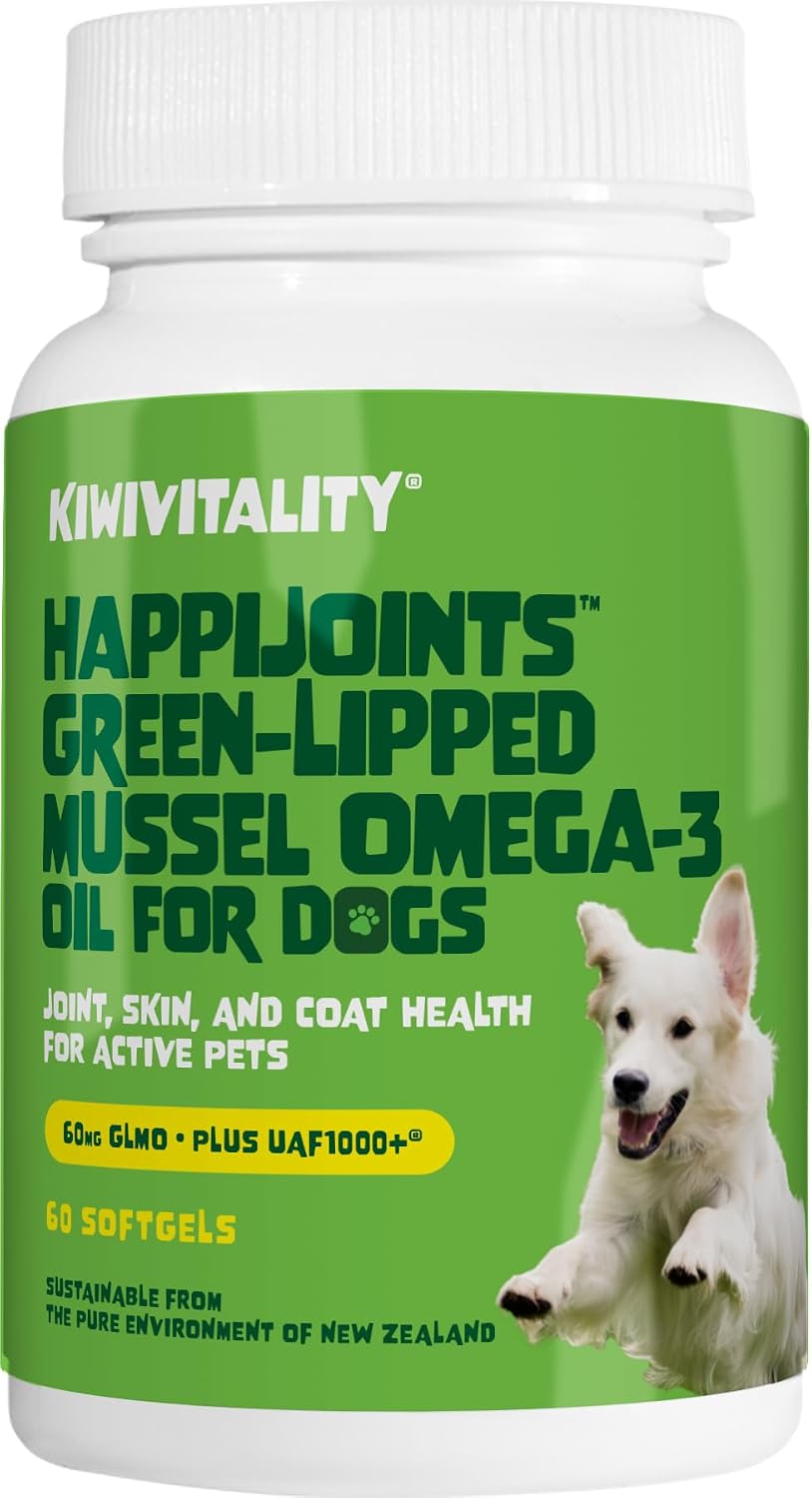 HappiJoints Aceite de Mejillón de Labio Verde con Omega-3 para Perros (60 Cápsulas Blandas)