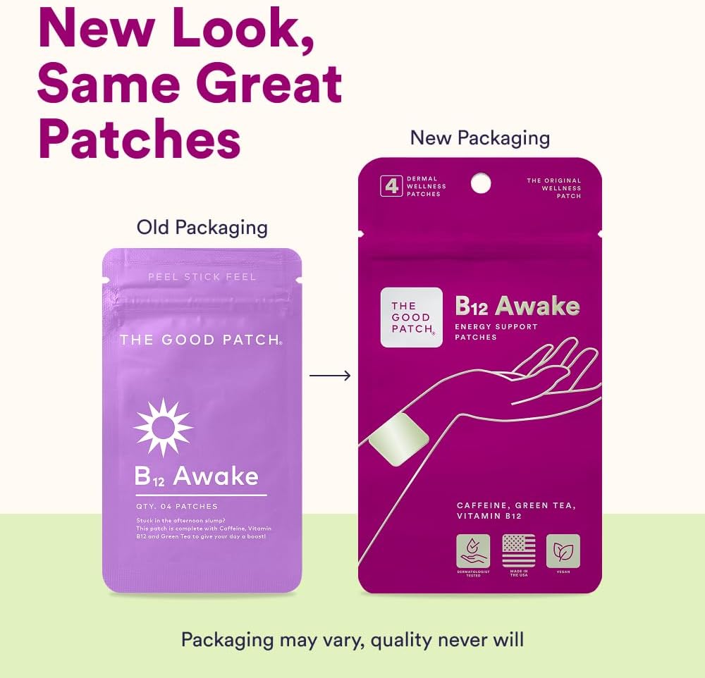 The Good Patch B12 Awake - Parche de Vitamina B12, Cafeína y Té Verde (8 Parches)