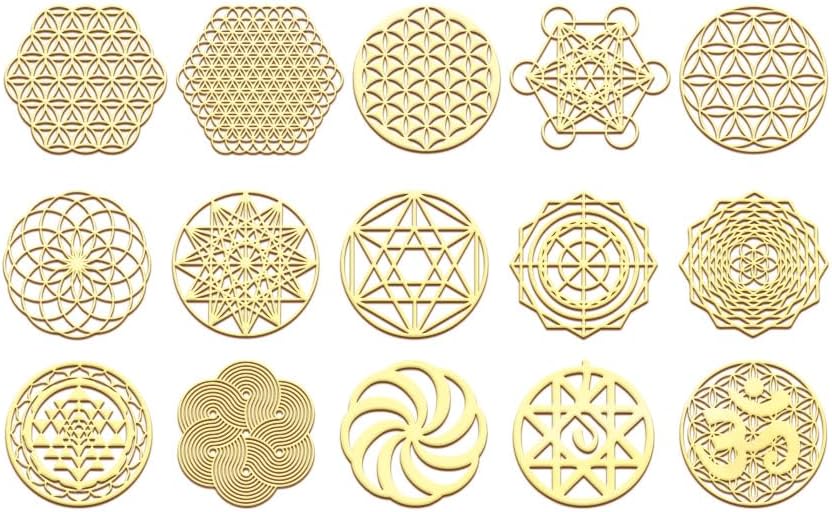 15 Pegatinas Metálicas Flor de la Vida - Chapado en Oro - Símbolo Sagrado Geométrico
