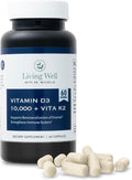 Living Well Dr. Michelle Vitamina D3 10.000 UI con K2, 60 Cápsulas